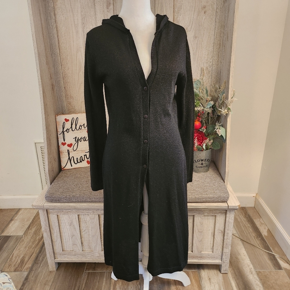 Wet Seal Black Hooded Long Cardigan Duster